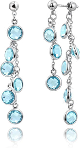 925 Sterling Silver Aquamarine Birthstone Dangle Earrings