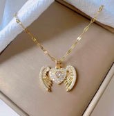 18K Gold Plated Heart Flying Wings Necklace
