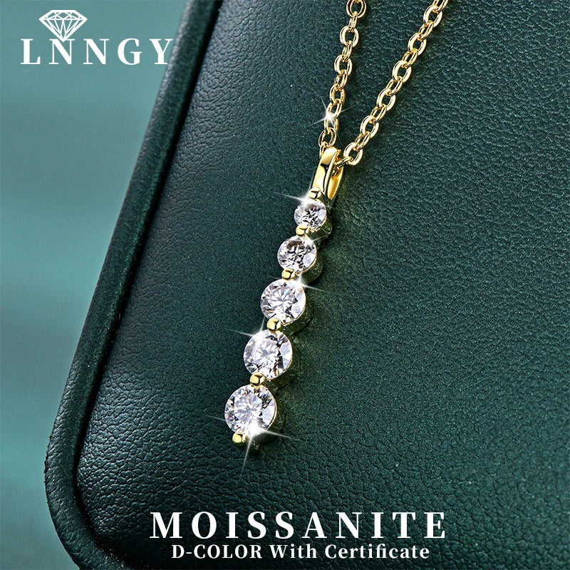 5-Stone Moissanite Drop Necklace 14K Gold Filled