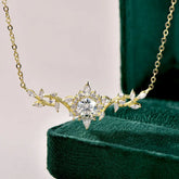 Moissanite Leaf Pendant Necklace 14K Gold Filled