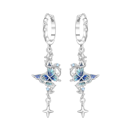 Blue Rose Butterfly Color 925 Sterling Silver Drop Earrings For Women