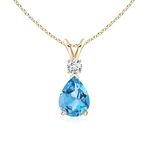 Swiss Blue Topaz Color Pear London Blue Topaz Teardrop Necklace in 9ct Gold