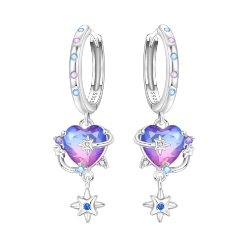 Heart Planet Color 925 Sterling Silver Drop Earrings For Women