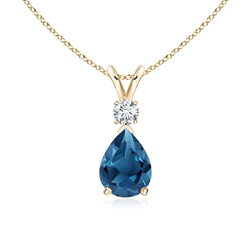 London Blue Topaz Color Pear London Blue Topaz Teardrop Necklace in 9ct Gold
