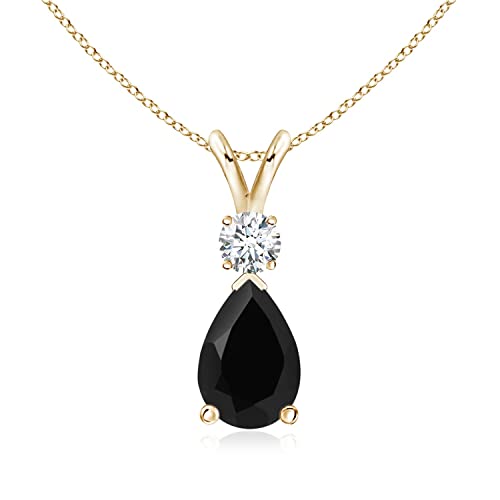 Black Onyx Color Pear London Blue Topaz Teardrop Necklace in 9ct Gold