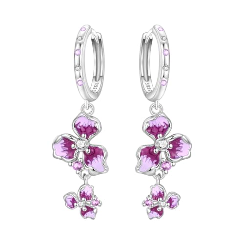 Purple Iris Color 925 Sterling Silver Drop Earrings For Women