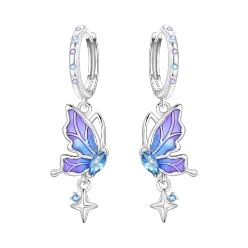 Starlight Butterfly Color 925 Sterling Silver Drop Earrings For Women