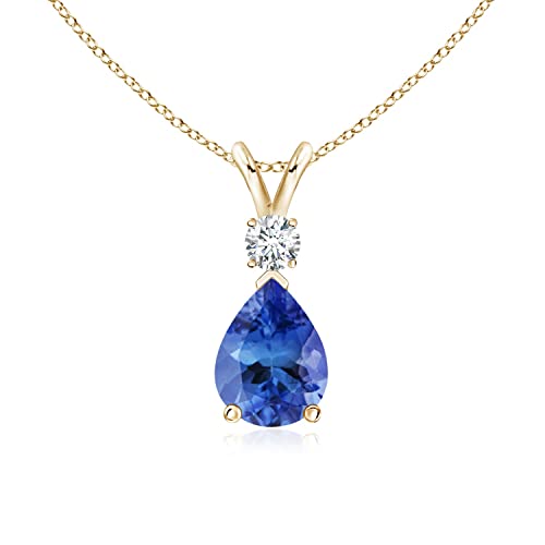 Tanzanite Color Pear London Blue Topaz Teardrop Necklace in 9ct Gold