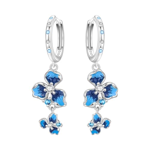 Blue Iris Color 925 Sterling Silver Drop Earrings For Women