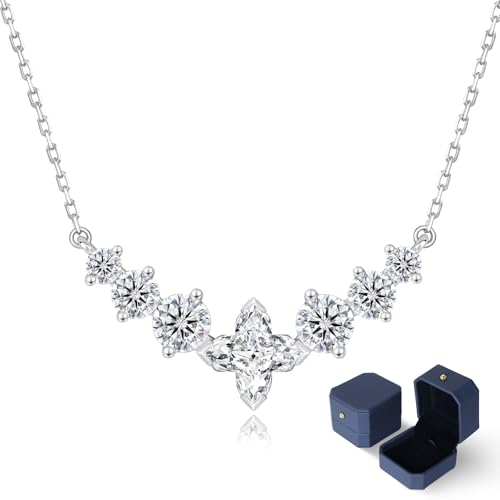 Four-Leaf Clover-White Gold Color Moissanite Smile Pendant Necklace In Sterling Silver
