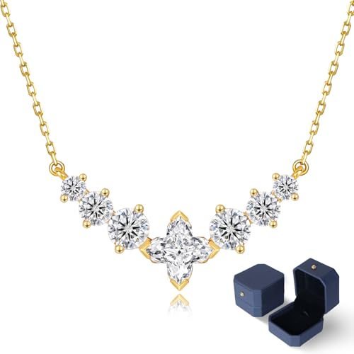 Four-Leaf Clover-14K Gold Color Moissanite Smile Pendant Necklace In Sterling Silver