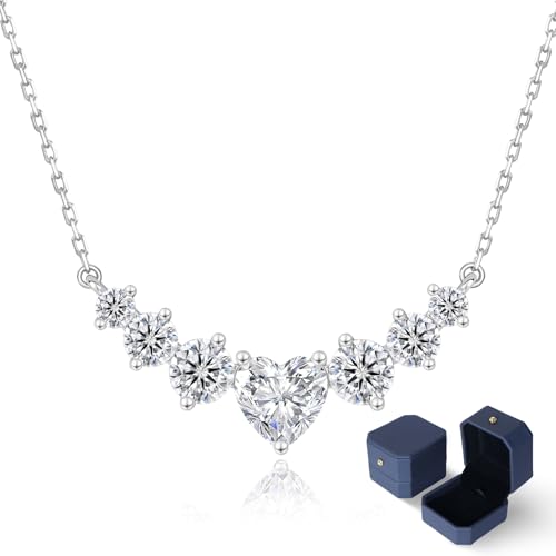 Heart-White Gold Color Moissanite Smile Pendant Necklace In Sterling Silver