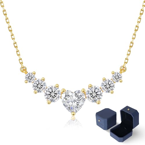 Heart-14K Gold Color Moissanite Smile Pendant Necklace In Sterling Silver