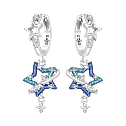 Blue Stars Color 925 Sterling Silver Drop Earrings For Women