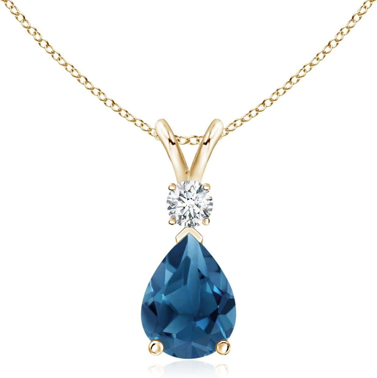 Pear London Blue Topaz Teardrop Necklace in 9ct Gold