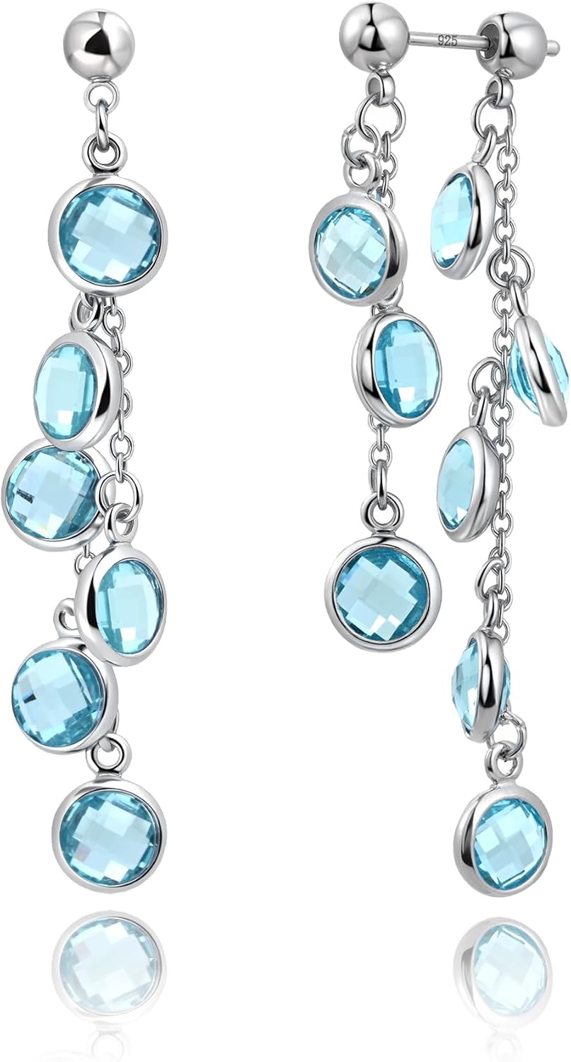 925 Sterling Silver Aquamarine Birthstone Dangle Earrings
