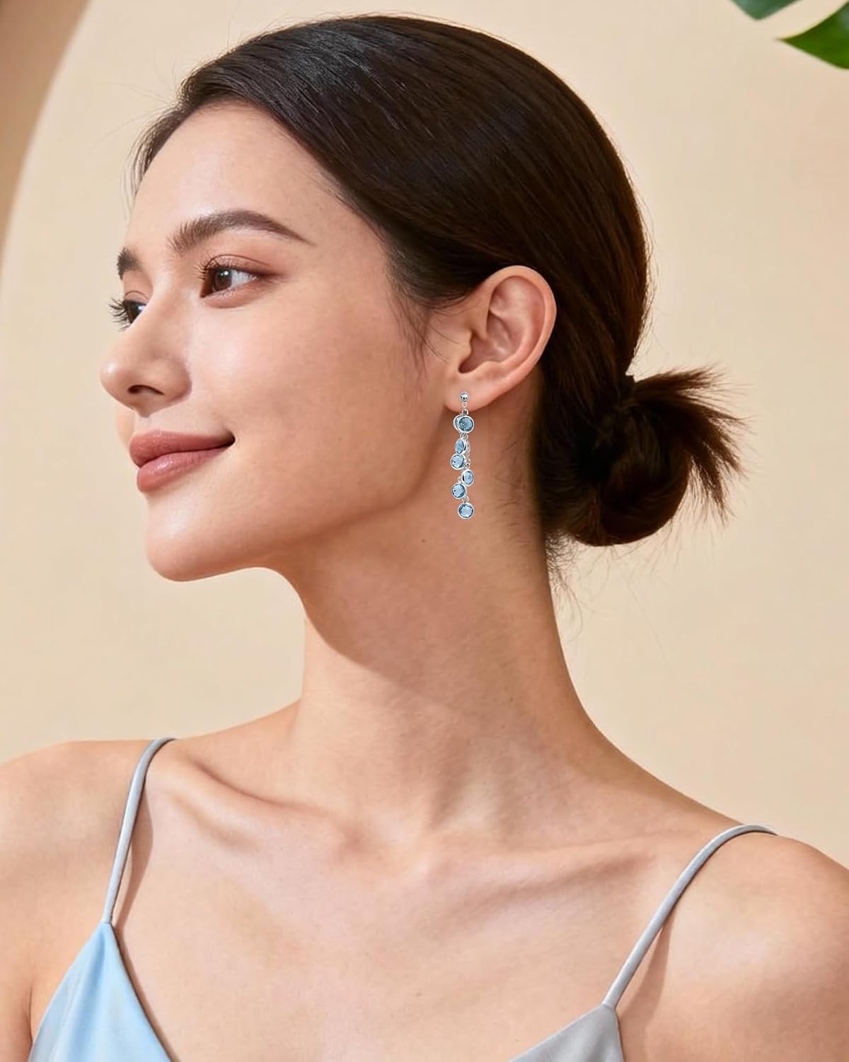 925 Sterling Silver Aquamarine Birthstone Dangle Earrings