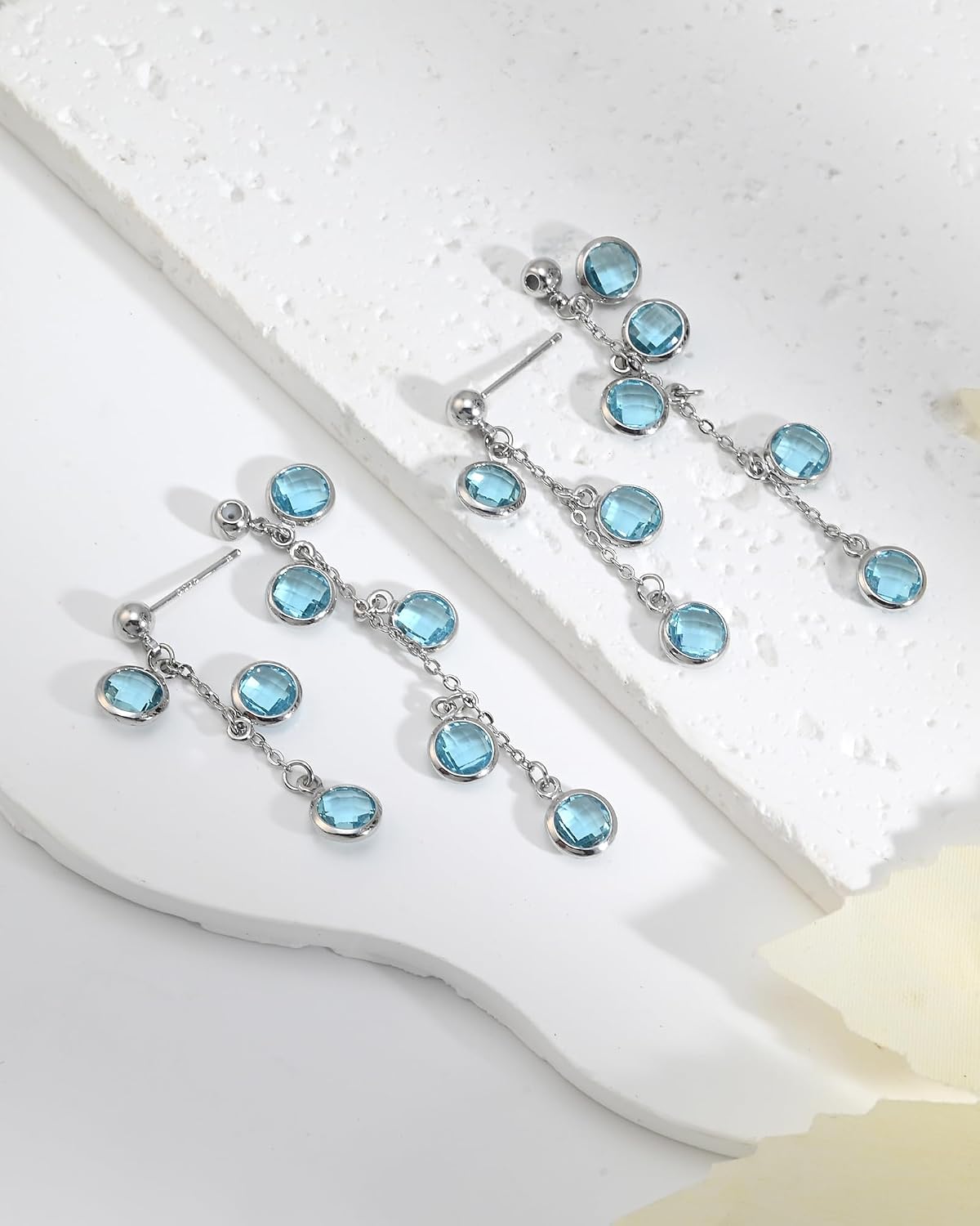 925 Sterling Silver Aquamarine Birthstone Dangle Earrings