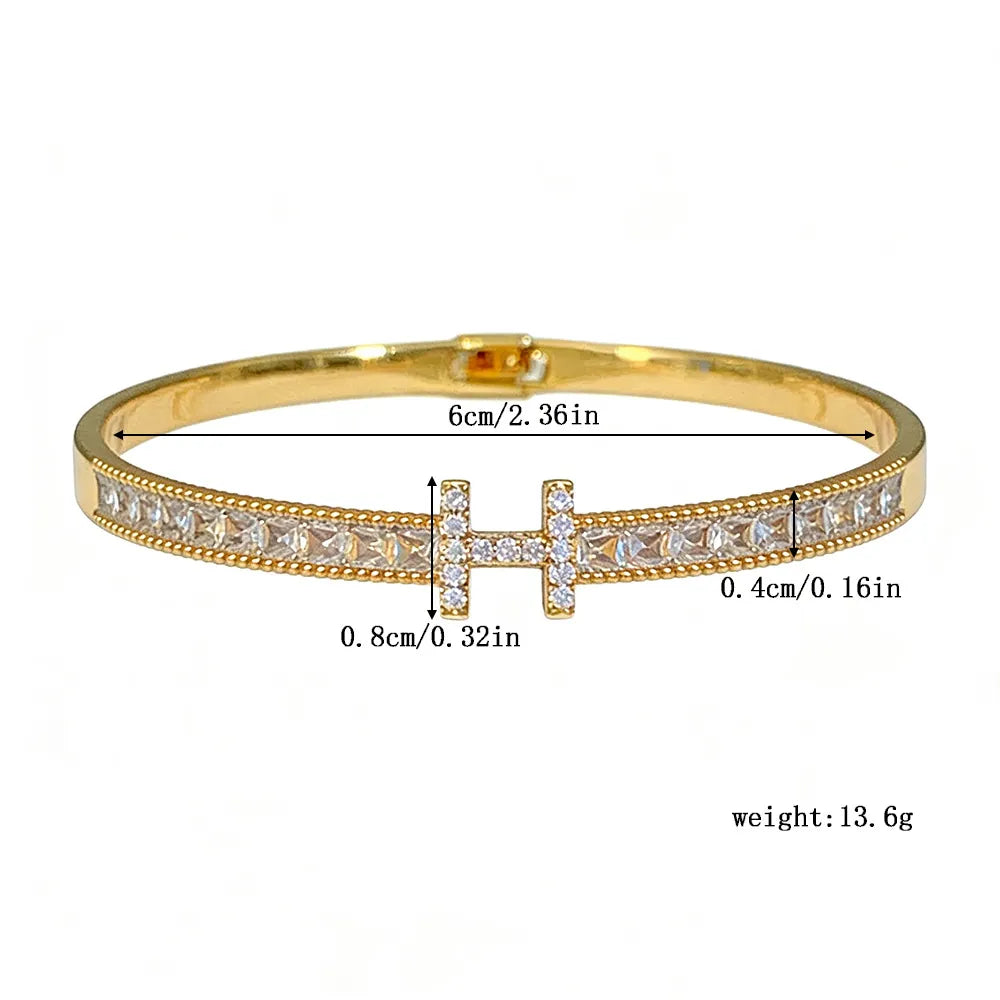 Luxury Zirconia H Letter Bangle - Girlee