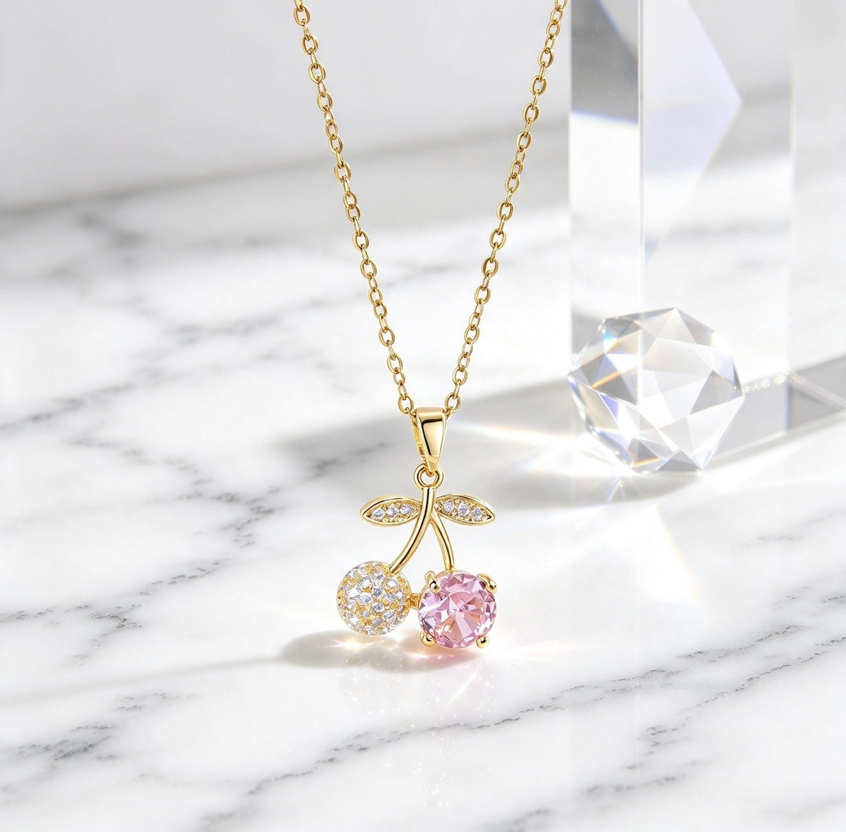 Pink Cherry Blossom Gold Necklace