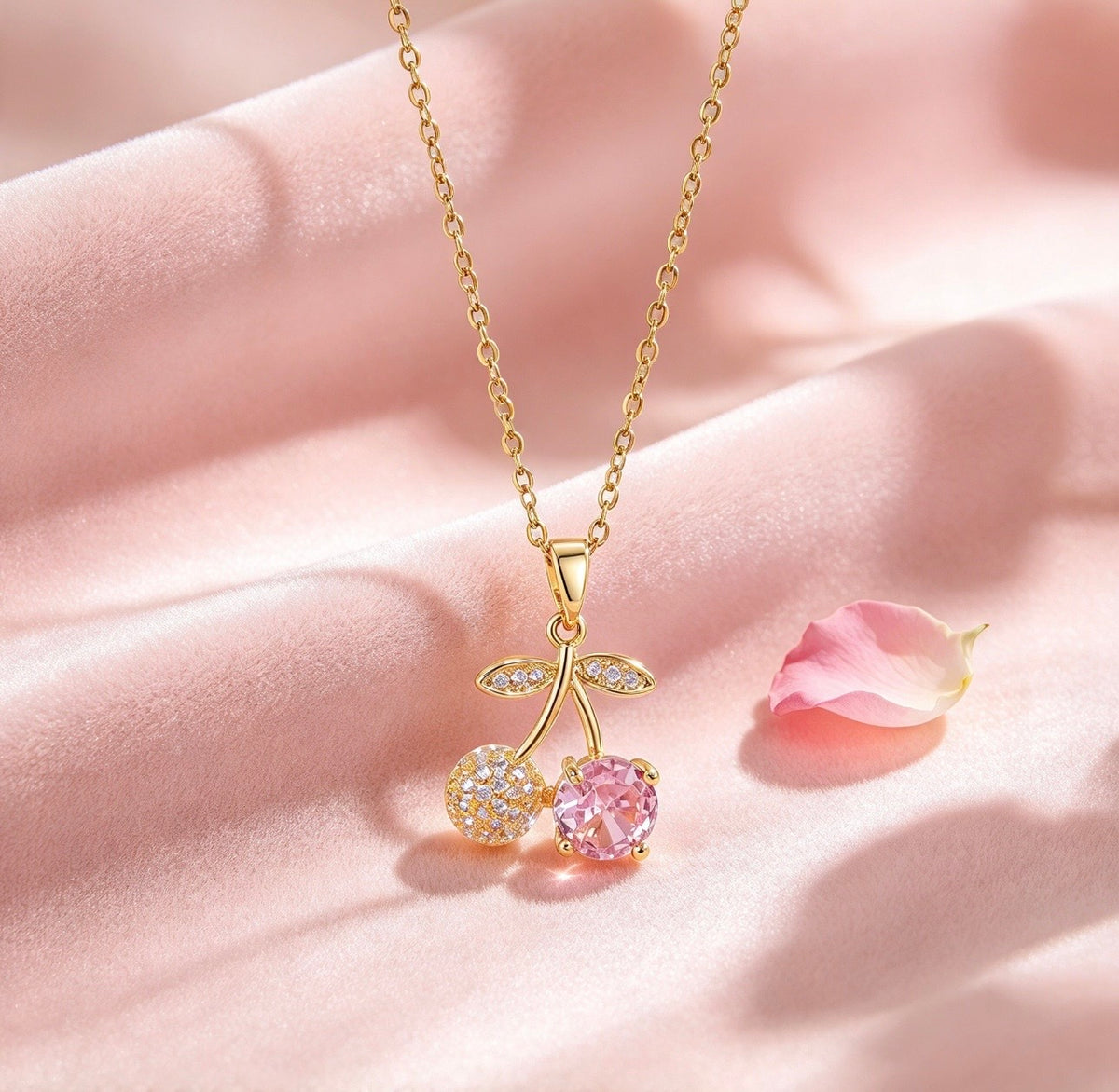 Pink Cherry Blossom Gold Necklace