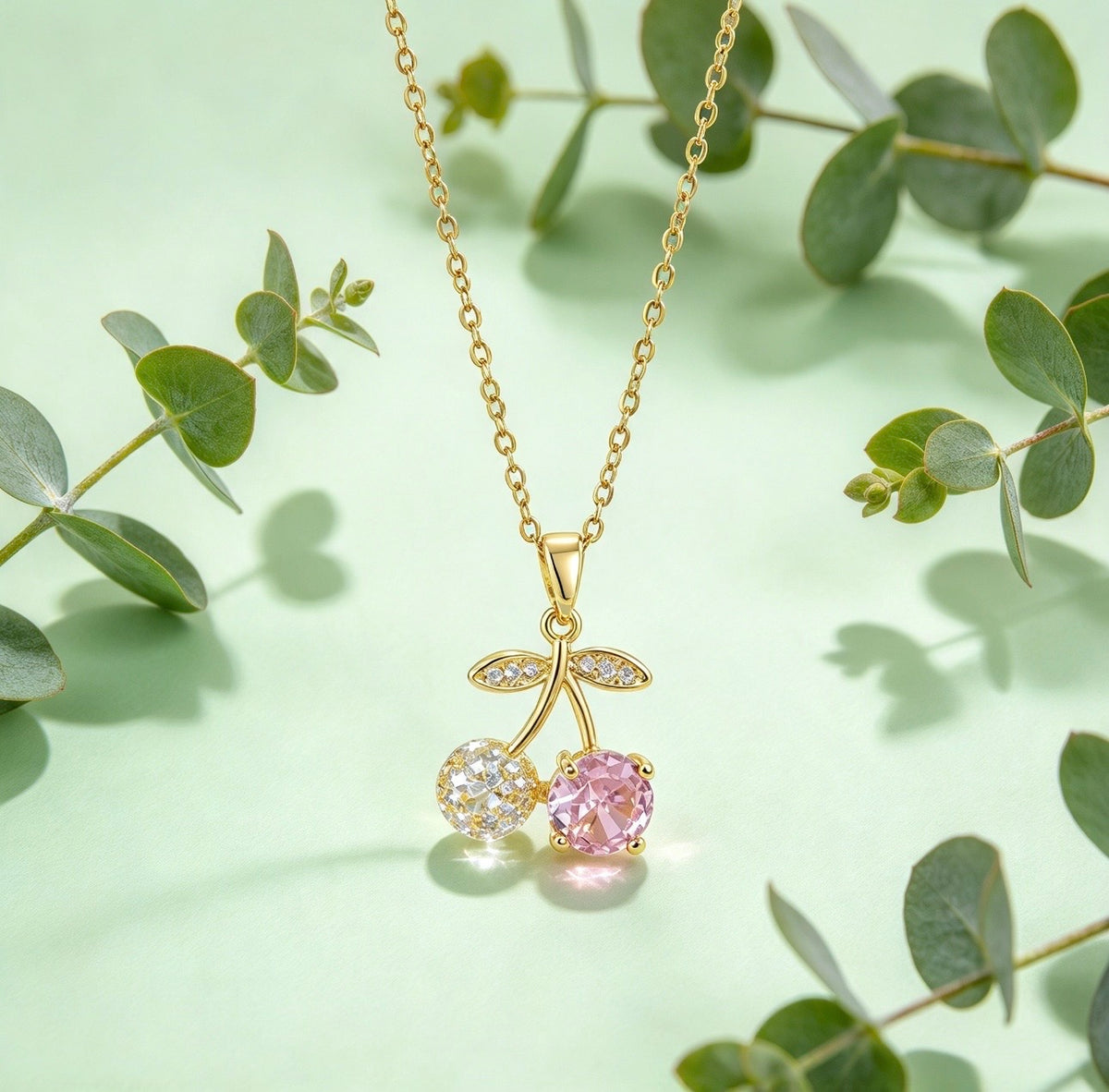 Pink Cherry Blossom Gold Necklace