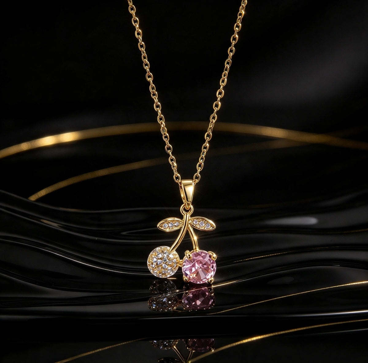 Pink Cherry Blossom Gold Necklace