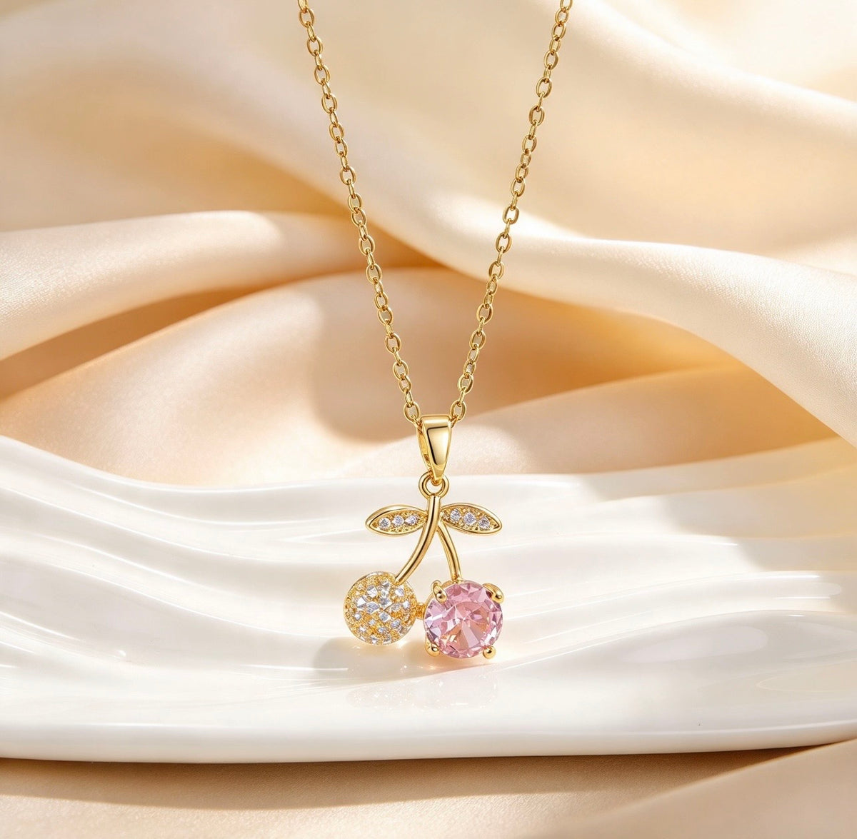 Pink Cherry Blossom Gold Necklace