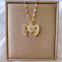 18K Gold Plated Heart Flying Wings Necklace