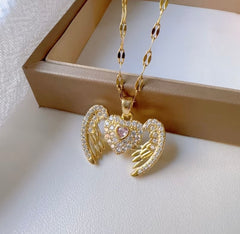 18K Gold Plated Heart Flying Wings Necklace