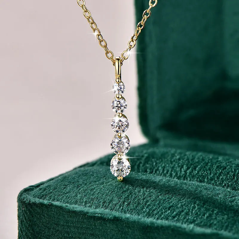 5-Stone Moissanite Drop Necklace 14K Gold Filled