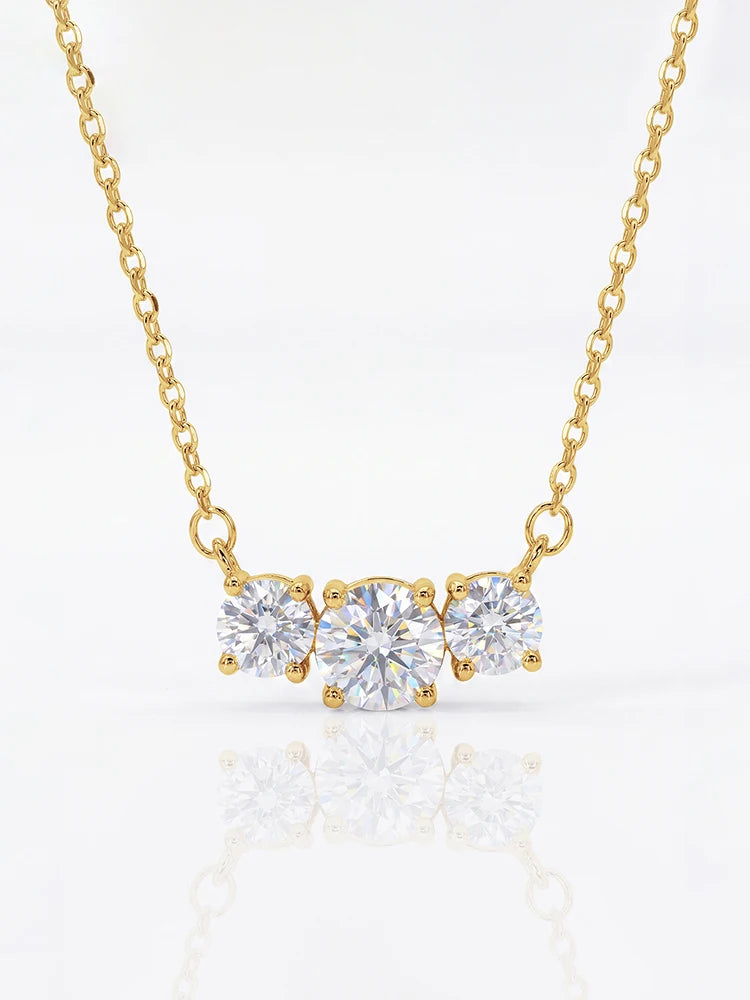 1 Carat Moissanite Three-Stone Round Pendant Necklace