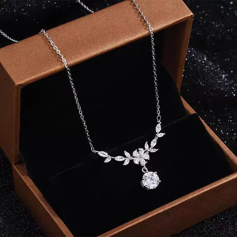 925 Sterling Silver Zircon Pendant Necklace For Women