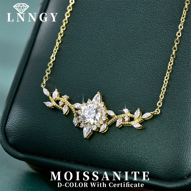 Moissanite Leaf Pendant Necklace 14K Gold Filled