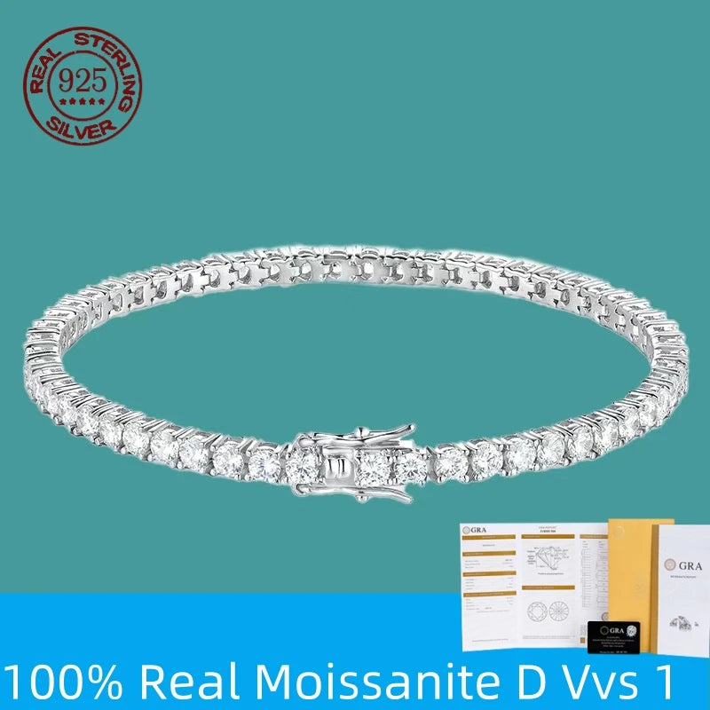 Moissanite Tennis Bracelet 925 Sterling Silver Single Row