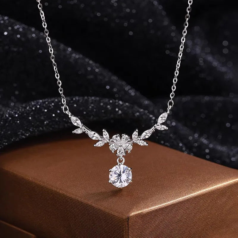925 Sterling Silver Zircon Pendant Necklace For Women