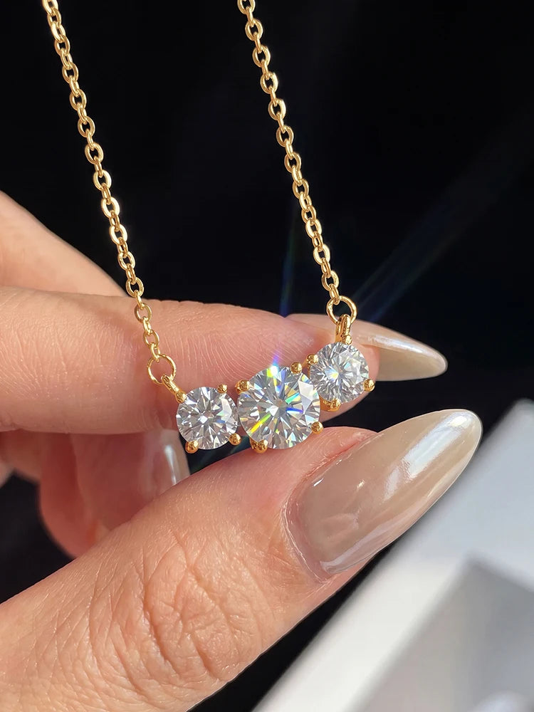 1 Carat Moissanite Three-Stone Round Pendant Necklace