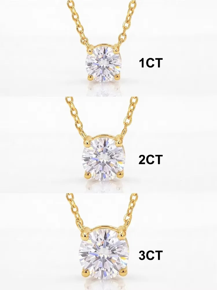 Golden-2CT-1PC Metal Color Round Moissanite Pendant Necklace For Women 1–3 Carat