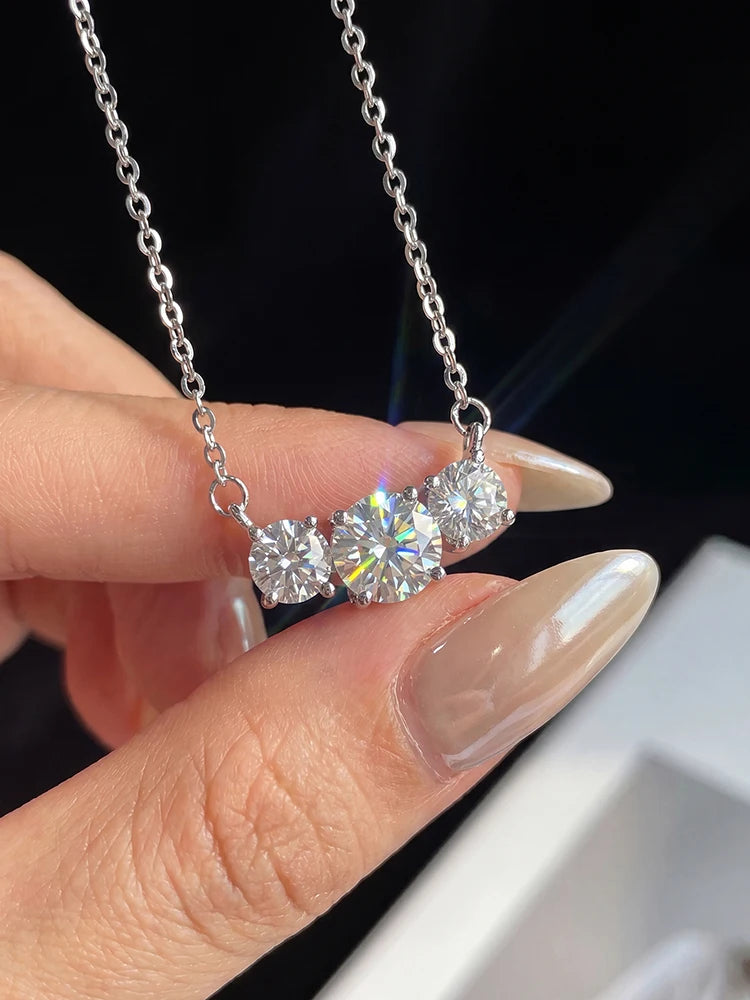 1 Carat Moissanite Three-Stone Round Pendant Necklace