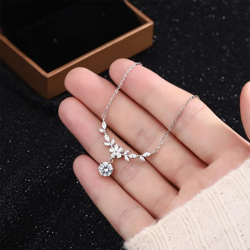 925 Sterling Silver Zircon Pendant Necklace For Women