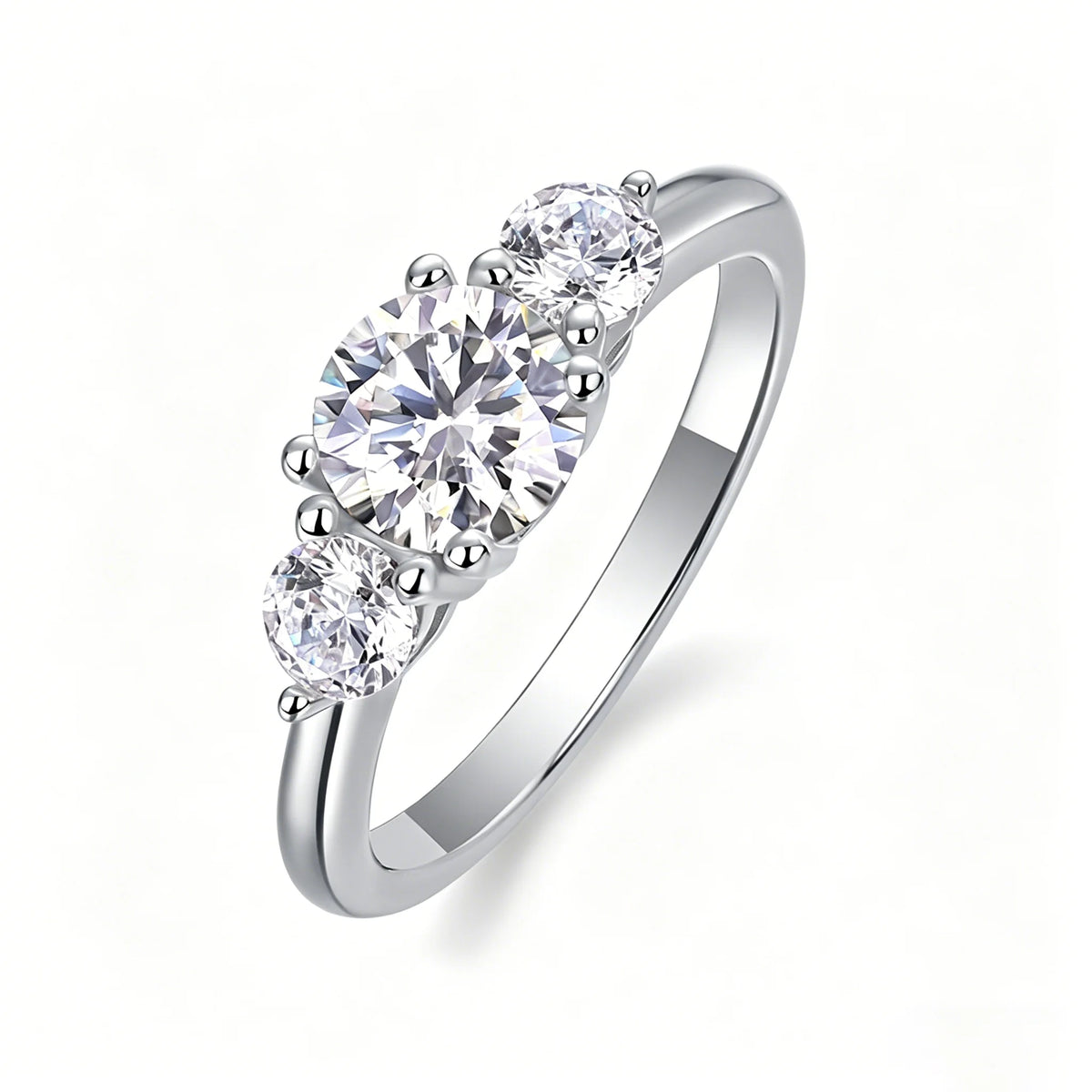 Three Stone 2 Carat Moissanite Engagement Ring 925 Silver