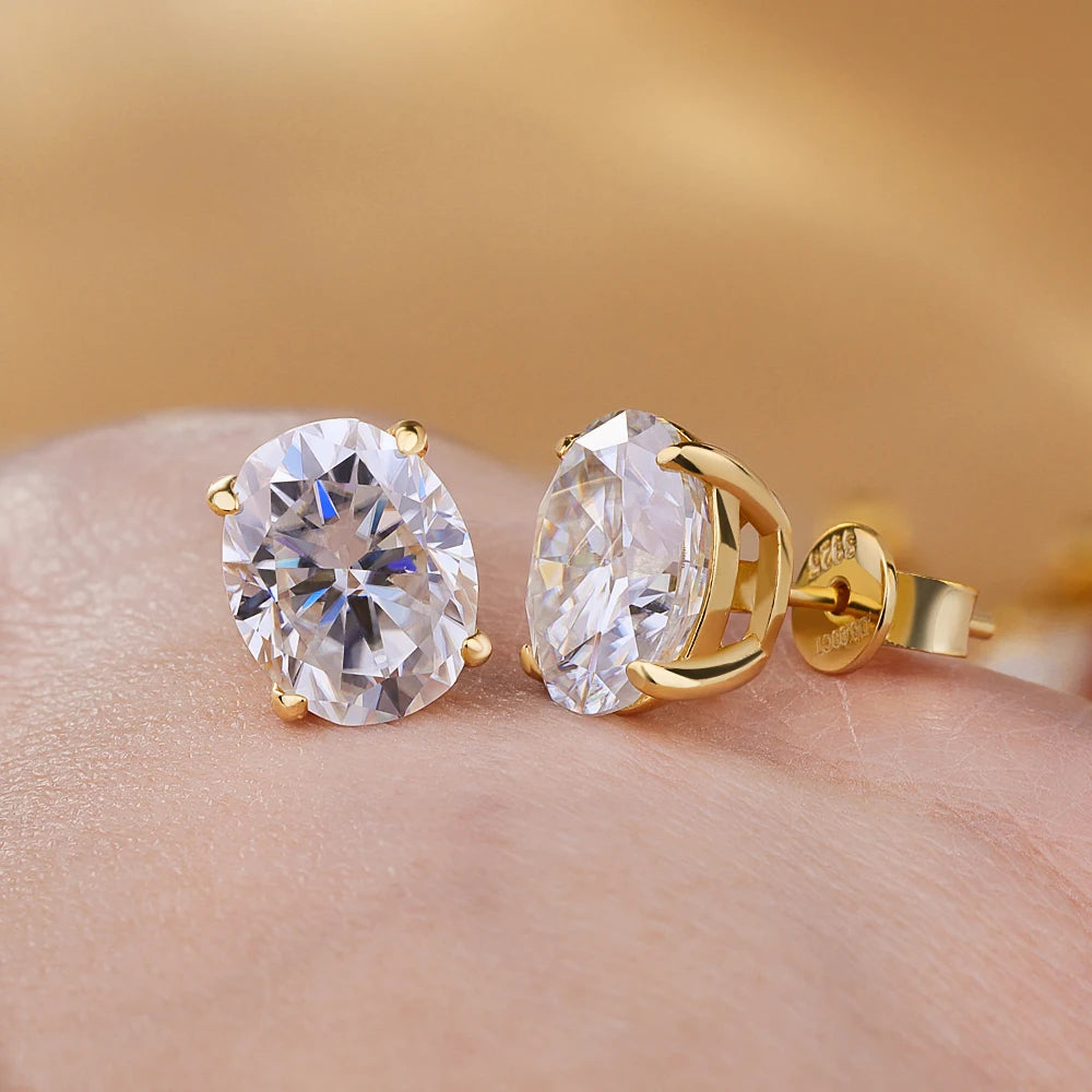 Gold Gem Color Oval Cut Moissanite Stud Earrings 925 Sterling Silver