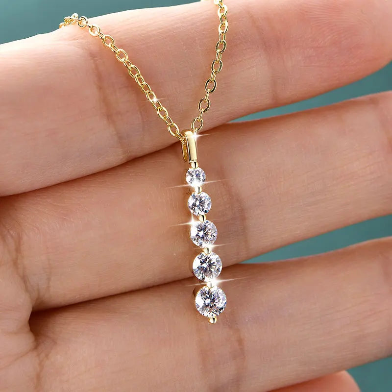 5-Stone Moissanite Drop Necklace 14K Gold Filled