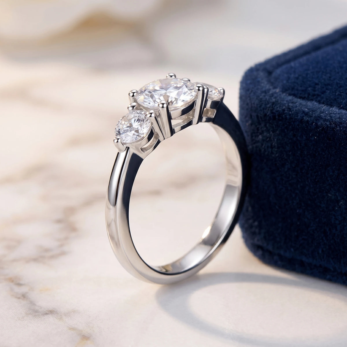 Three Stone 2 Carat Moissanite Engagement Ring 925 Silver