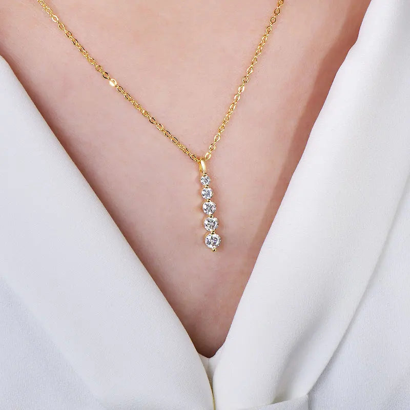 5-Stone Moissanite Drop Necklace 14K Gold Filled
