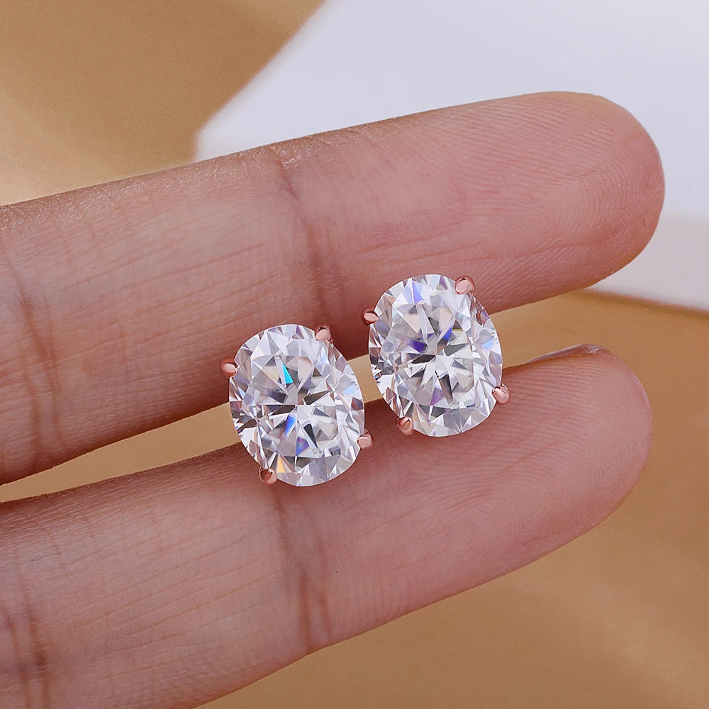 Rose Gold Gem Color Oval Cut Moissanite Stud Earrings 925 Sterling Silver