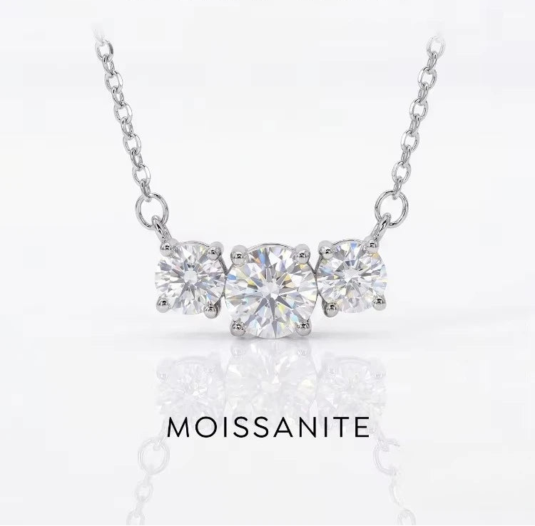1 Carat Moissanite Three-Stone Round Pendant Necklace