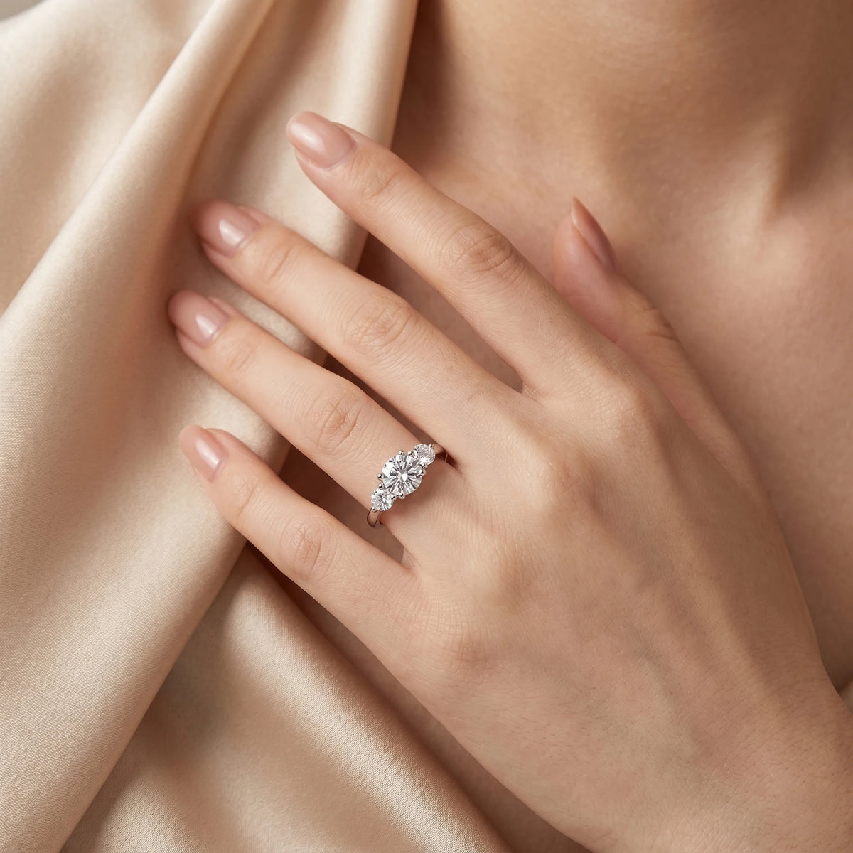 Three Stone 2 Carat Moissanite Engagement Ring 925 Silver