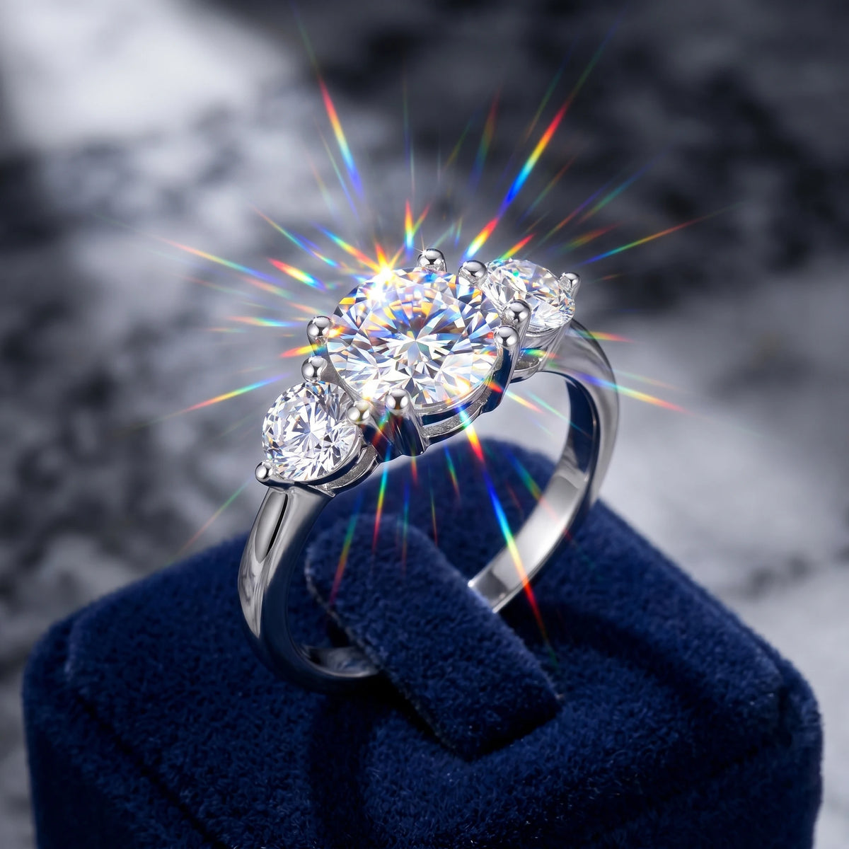 Three Stone 2 Carat Moissanite Engagement Ring 925 Silver