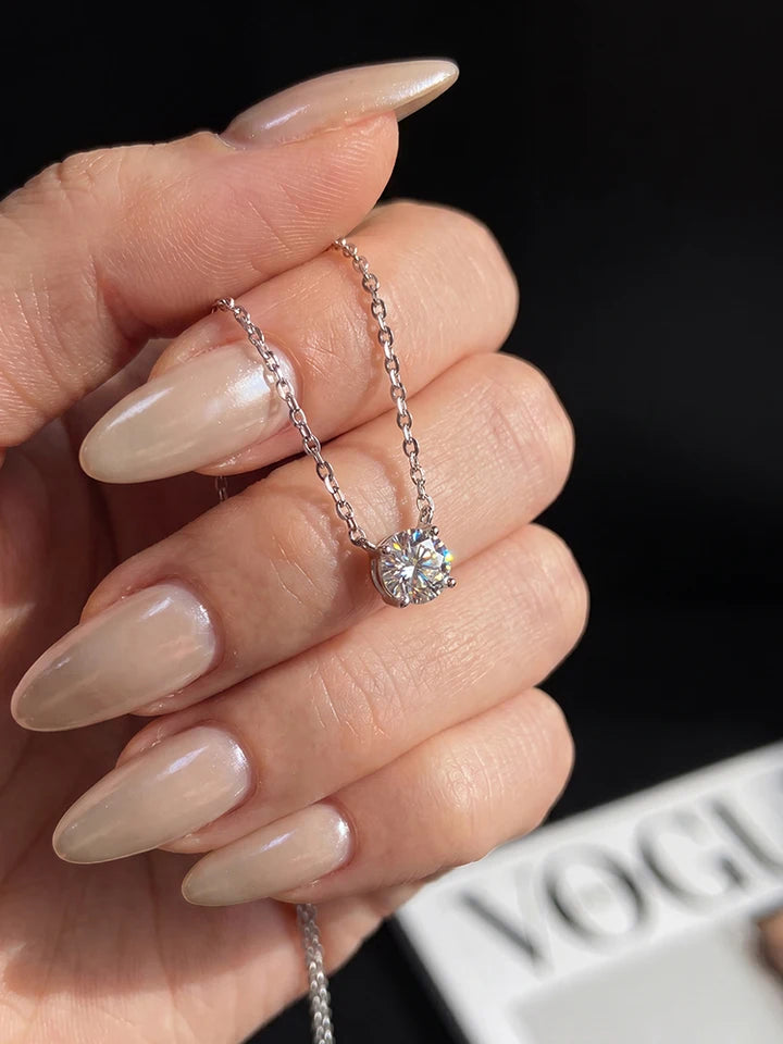 Round Moissanite Pendant Necklace For Women 1–3 Carat